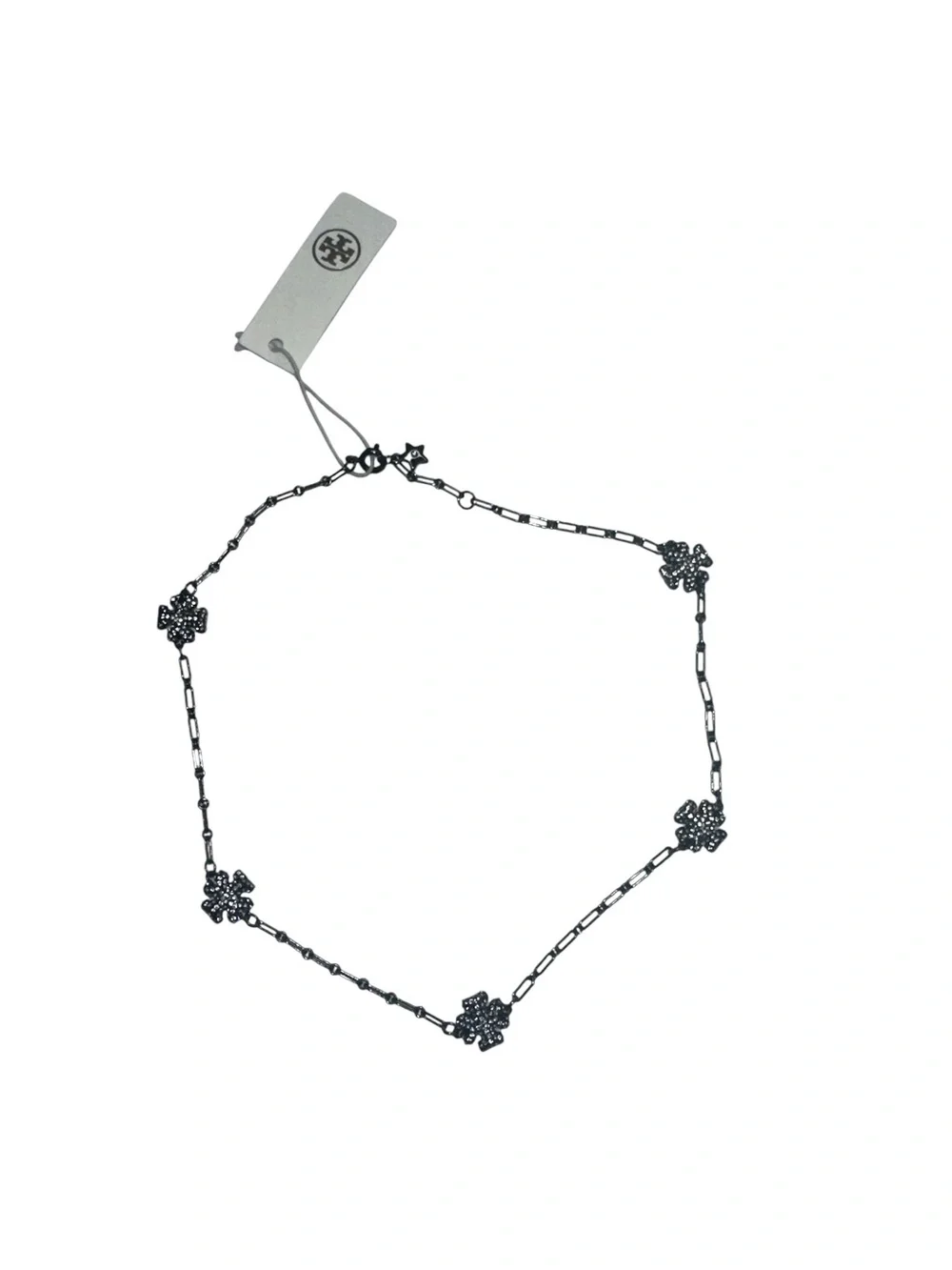Tory Burch Gunmetal Black Logo Necklace